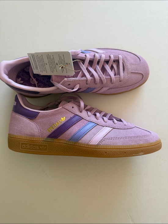 adidas Shoes - Adidas Handball Espezial Lavender Pink Suede Sneakers with Blue Stripes size 10